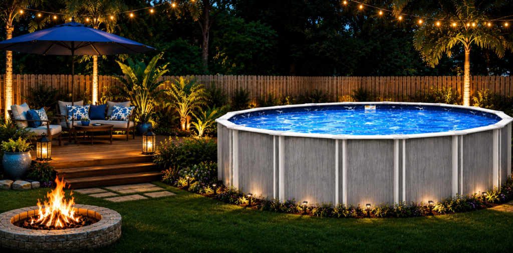pool on right side in backyard